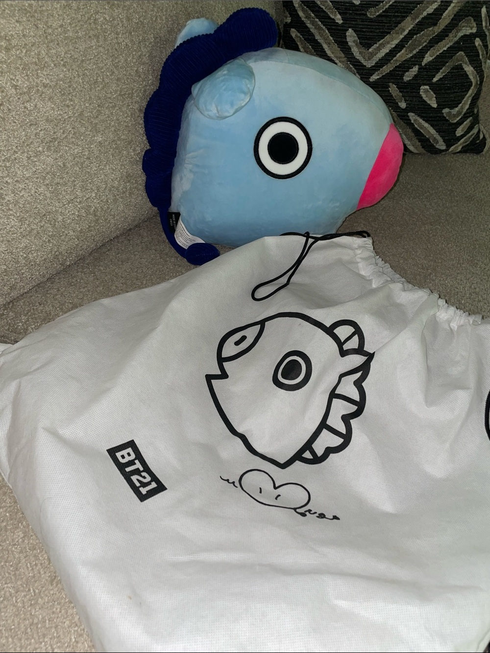 Mang Plush Toy in Light Blue with Pink Nose - Soft Fish Character BTS21